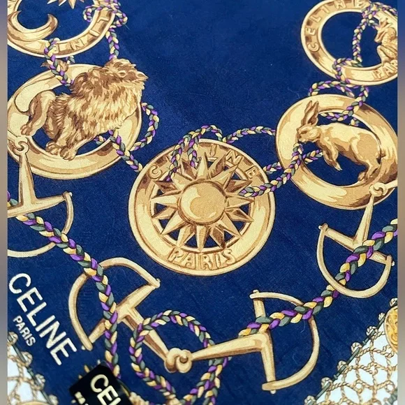 Vintage Celine Paris Navy Silk Scarf BNWT Late 1980s-Early 90s Rare France - Picture 7 of 16